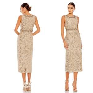 Mac Duggal Gold Embellished Sleeveless High Neck Midi Dress 2